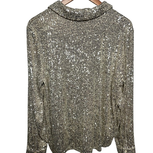 Cable & Gauge Sparkling Silver Sequin Blouse Top XL Cocktail Formal - Picture 2 of 6